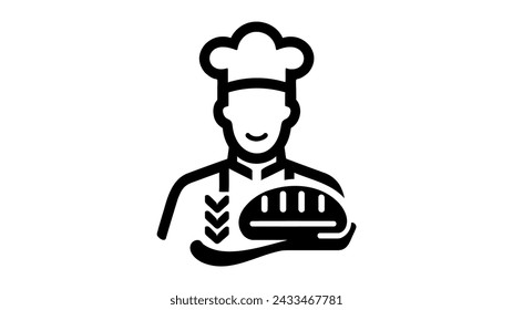 baker in a cooking hat vector outline. Kitchen simple black icon on white background