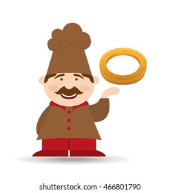 baker cooking and holding big bagel illustration