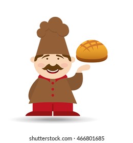 baker cooking and holding great bread illustration