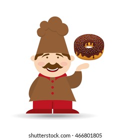 baker cooking and holding sweet donuts illustration