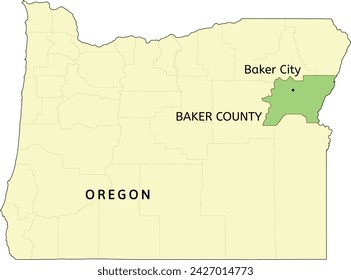Baker County and city of Baker City location on Oregon state map