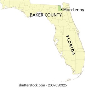 Baker County und Stadt Macclenny auf der Karte von Florida