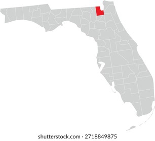 Baker County on Map of Florida State Editable Vector