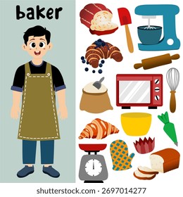 conjunto de elementos para panificação, um conjunto de ingredientes para panificação. Produtos e ferramentas de cozinha para cozinhar receitas de cozimento