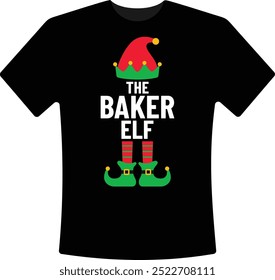 The Baker Elf Christmas T-Shirt Design Holiday Elf Christmas Graphic