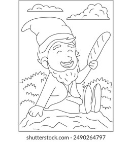 baker gnome coloring book page for kids or grown adults coloring book mindful relaxation activity