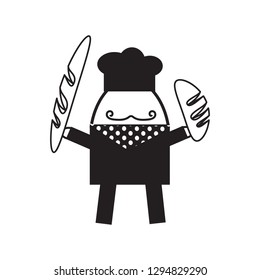 Baker holding bread loaves cartoon character vector illustration