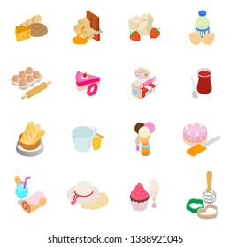 Baker icons set. Isometric set of 16 baker vector icons for web isolated on white background