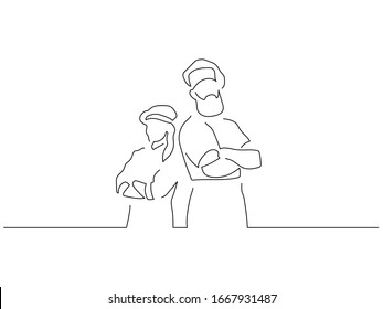 Baker isolated line drawing, illustration design. Food collection.