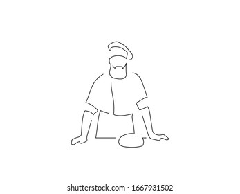 Baker isolated line drawing, illustration design. Food collection.