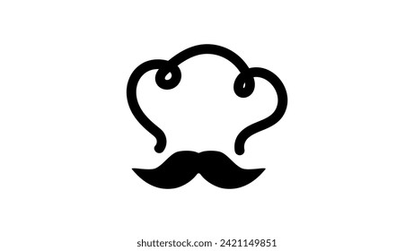 logotipo de panadería, sombrero de chef y bigote, silueta negra aislada