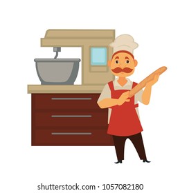 Bäcker in Bäckerei Bäckerei Backen Brot oder Knetteig in Mixer Vektor einzelne Bäcker Berufsgruppe Symbol