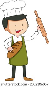 Baker man cartoon character in doodle style isolated illustration
