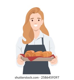 Baker Presenting Freshly Baked Bread. Symbolizing passion and dedication to the art of baking. Flat vector illustration isolated on white background