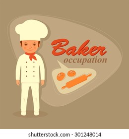 baker profession, bakery retro illustration, vector baking 