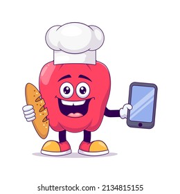Baker red bell pepper cartoon mascot character vector illustration design