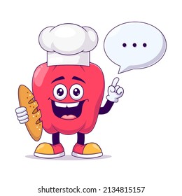 Baker red bell pepper cartoon mascot character vector illustration design