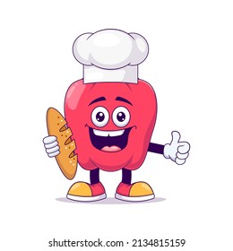 Baker red bell pepper cartoon mascot character vector illustration design