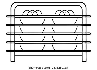 Baker s rack line art illustration showcasing minimalist kitchen aesthetics (1)