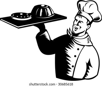 Baker serving a tray of pastries