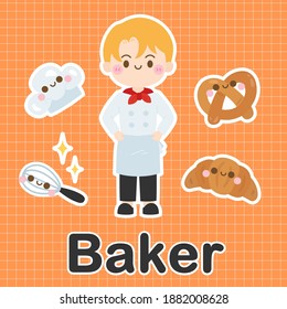 Baker - Set of occupation cute kawaii cartoon character 