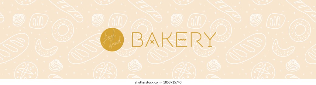 Baker Shop Background With Hand-drawn Vector Illustrations. Cooking Courses Backdrop. Bread Bakery Seamless Pattern For Pastry Label Design And Bakeshop Packaging. Element Branding Of Cafe. 