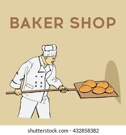 Baker shop. Hand drawn vector stock illustration. Colorful image