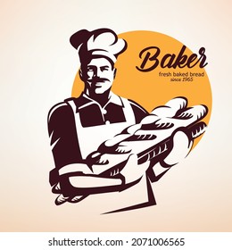 Baker stylized vector symbol, bakery shop logo or emblem template