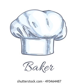 Baker toque or chef hat sketch with white professional uniform headwear of executive chef, sous-chef, cook, range chef and other kitchen staff. Restaurant, cafe, food service themes design