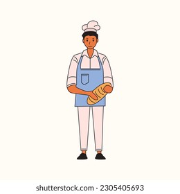 Baker Vector Stock Illustration, Male Baker withBakery  equpments vector