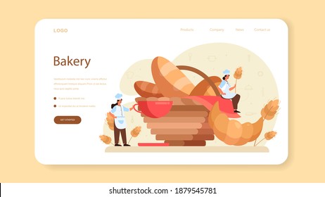 Baker Web-Banner oder Landing-Seite. Küchenchef im einheitlichen Backbrot. Backgebäck. Bäckerei und Gebäck. Einzelne Vektorgrafik