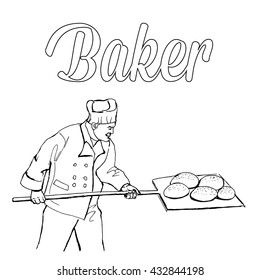 Baker. Whiteboard black and white drawing. Hand drawn baker vector stock illustration. 
