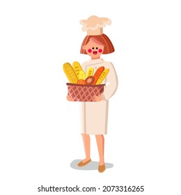 baker woman chef. bakery female. pastry apron uniform and hat. bake factory. vector character flat cartoon Illustration