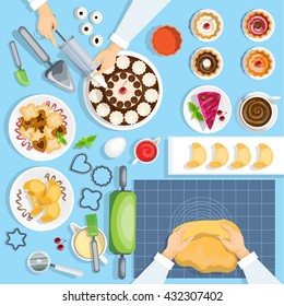 Baker Workplace Top View Set Vector Illustration