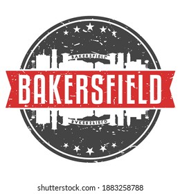 Bakersfield, CA, USA Round Travel Stamp. Icon Skyline City Design. Seal Tourism Vector Badge Illustration.