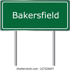 Bakersfield, California, Road Sign Green Vector Illustration, USA City