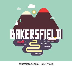 Bakersfield city travel destination in USA. vector cartoon,