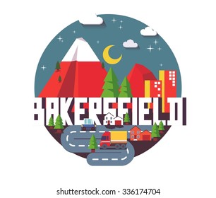 Bakersfield city travel destination in USA. vector cartoon,