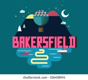 Bakersfield city travel destination in USA. vector cartoon,