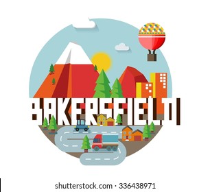 Bakersfield city travel destination in USA. vector cartoon,