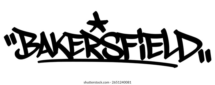 Bakersfield graffiti tag in bold black lettering on transparent background. Bold strokes and grounded style great for urban projects with local energy