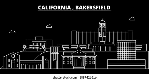 Bakersfield silhouette skyline. USA - Bakersfield vector city, american linear architecture, buildings. Bakersfield travel illustration, outline landmarks. USA flat icon, american line banner