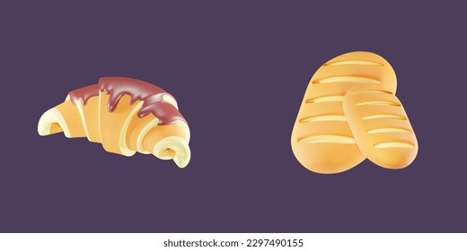 Bakery 3d icon illustration,croissant, bread