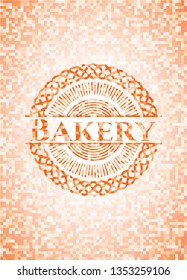 Bakery abstract orange mosaic emblem with background