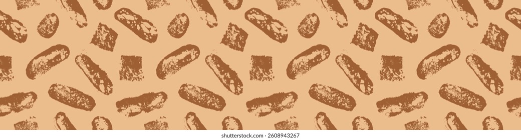 Bakery background with bread drawing pattern. Vector brown bread slices and white baguette illustrations. Rustic traditional food concept. Bakery products vector
