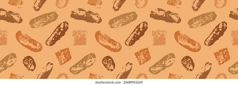 Fundo de padaria com padrão de desenho de pão. Fatias de pão marrom vetorial e ilustrações de baguete branco. Conceito de comida tradicional rústica. Vetor de produtos de panificação