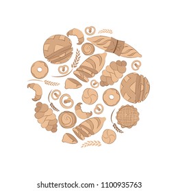 Bakery background. Bread and pastry collection.