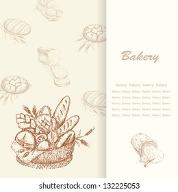 Bakery background. Card with different kind bread