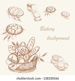 Bakery background. Card with different kind bread
