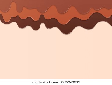 Bakery background. Chocolate and caramel sauce drop on a beige background with copy space.
